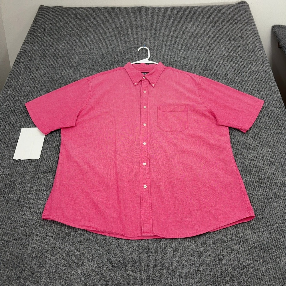 Lands End Shirt Mens XL Pink Cotton Short Sleeve Button Down Casual Classic